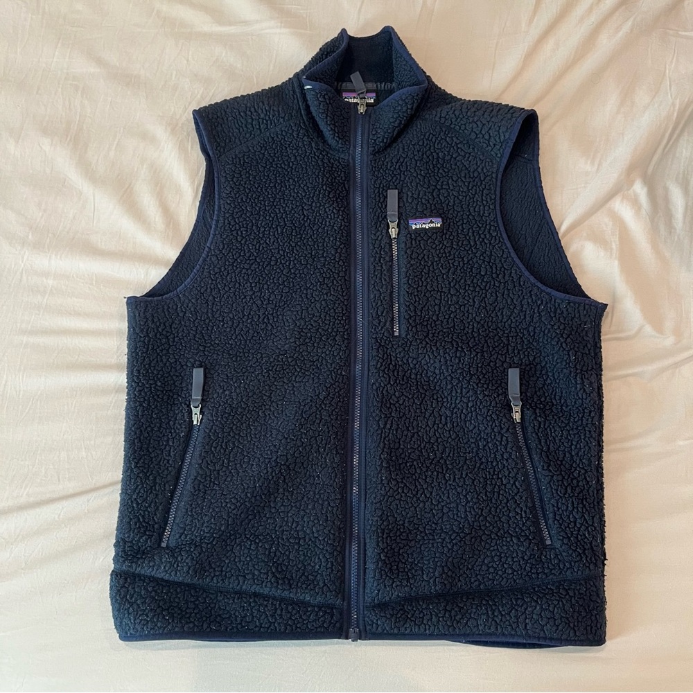 Patagonia navy blue retro pile full zip fleece mens vest